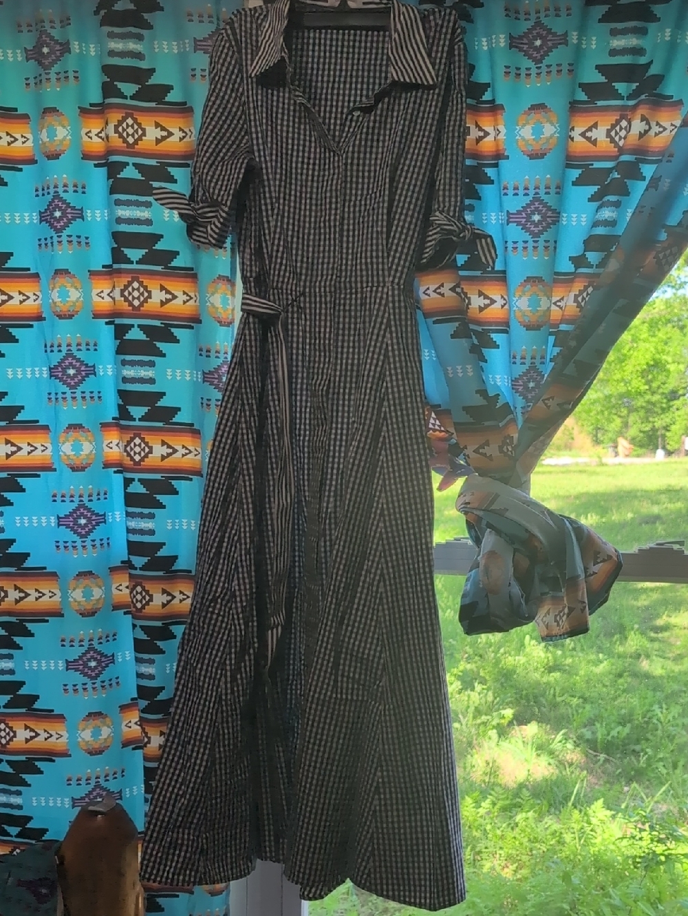 Calvin Klein Black and White Gingham Maxi Dress